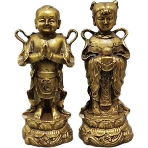 Chinese old copper statue of Pure copper Copper Golden Boy and Jade Girl Worship god