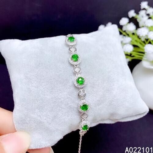 KJJEAXCMY fine jewelry S925 sterling silver inlaid natural Diopside Girl new noble hand Bracelet Support test Chinese style