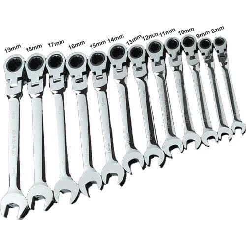 14-22mm Flexible Head Ratchet Spanner Combination wrench a set of keys gear ring wrench ratchet handle tools Chrome Vanadium 38A