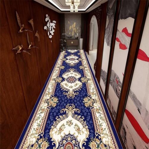 National Style Arabesque Floral Corridor Mat Flannel Non-slip Bedroom Kitchen Rugs Doormat Living Room Area Rug Corridor Carpet