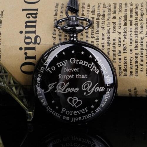 Creativity Text To My Grandpa Quartz Pocket Watches Necklace Chain Pocket Watches for Family Grandpa Best Gifts
