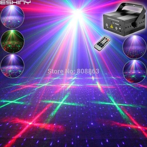 ESHINY RGB Laser 24 Patterns Projector Blue Full Stars Red Green Club Party Bar DJ Holiday Disco Xmas Dance Lighting Light T70D3