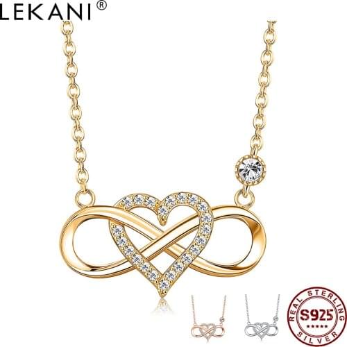 LEKANI Express Infinite Love Lovers Necklace For Women Inlay Cubic Zircon Real 925 Sterling Silver Pendent Necklace Fine Jewelry