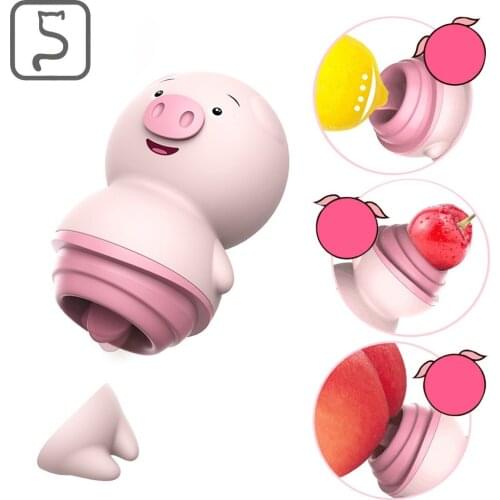 Cute Pink Pig Nipple 10 Mode Clitoris Massage Tongue Licking Vibrator Sex Toy For Women Vagina Balls Adult Erotic Toys