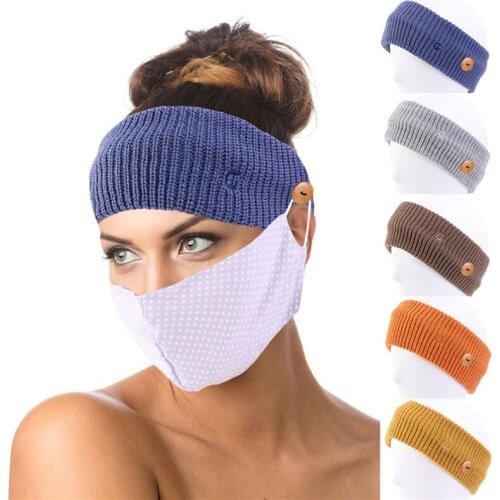 Fashion Bow Winter Knit Warm Women Headbands With Buttons Girl Turban Outdoor Sports Headwear Hair Ribbons Hair Accessories