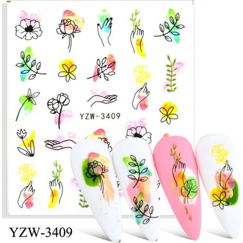 LCJ New Water Nail Stickers Flower Leaves Nail Art Water Transfer Stickers Decals Watermark Tattoo Manicure Decorations