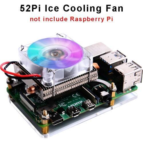 52Pi ICE Tower Raspberry Pi 4B Cooling Fan Colorful RGB Changing Light Cooler with Acrylic Case for Raspberry Pi 4 B/3B+/3B