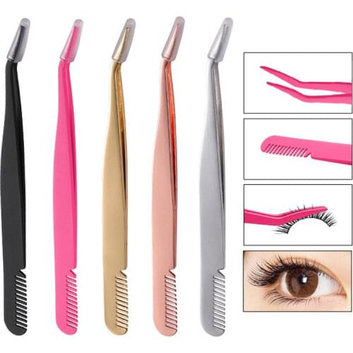 1pcs Eyelash Tweezers Stainless Steel False Eyelashes Applicator Makeup Volume Lashes Extension Curler Clips Beauty Tools
