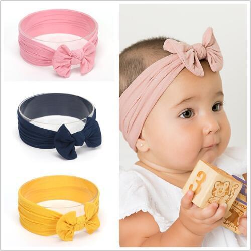 1pc Newborn Girls Bows Nylon Headbands Soft Wide Nylon Knot Bow Headband Kids Children Sweet Turban Head Wraps Hair Accessories