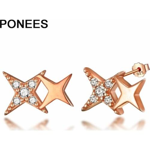 Ponees Star Stud-Earrings 925 Sterling Silver Zircon Jewellery Earrings Valentine-Day Women Girls Gift