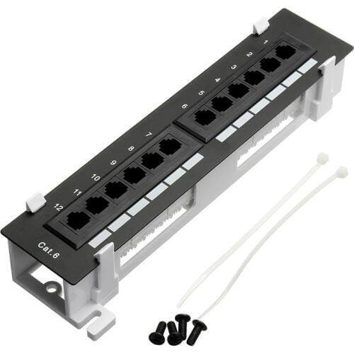 Network Tool Kit 12 Port CAT6 Patch Panel RJ45 Networking Wall Mount Rack with Surface Wall Mount Bracket
