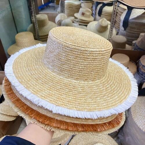 New Elegant Fringed Natural Straw Hat For Women Summer Wide Brim Jazz Hat Beach Sun Hat Bonnet Enfant Kuntucky Custom Hat Cape