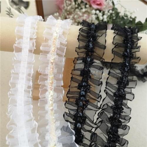 Fine Organza Center Pleated Sequin Lace Ribbon DIY Baby Doll Clothes Skirt Hat Bag Swimsuit Sewing Christmas Tree Decoration