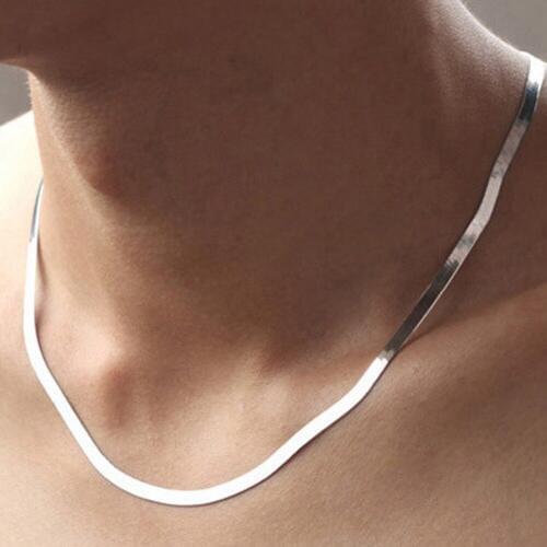 Unisex Jewelry Men Women Cool Flat Chain Necklace High Quality Silver Color Choker Two Sizes Short 45cm Long 50cm