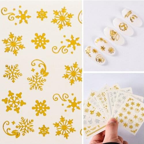 MEET ACROSS Snowflake Tree Deer Glitter Nail Sticker Gold Silver Water Decals DIY Design for Nail Art Decoration Manicure