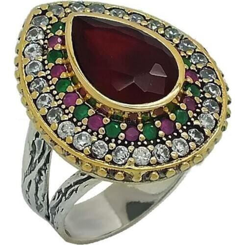 Stem Ruby Cubic Zirconia sterling Silver Authentic Lady Ring Hurrem Sultan Ring Models Adjustable