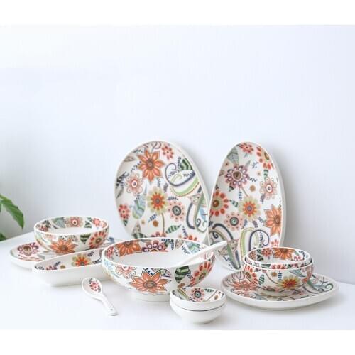Japanese Salad Tray Art Irregular Plate Household Ceramic Tableware Sushi Plate Rice Bowl Western Food Plate Soup Bowl