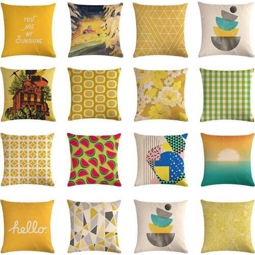 Yellow Pillowcase Cotton Linens Watercolor Painting Sofa Cushion Cover Home Decor 45x45cm Throw Pillow Cover