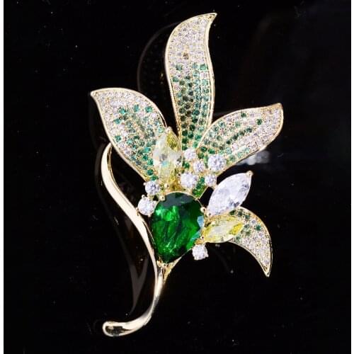 Korean Luxury Zircon Brooches Women Elegant Magnolia Flower Brooch Costume Accessories Wedding Corsage Female Crystal Broche Pin