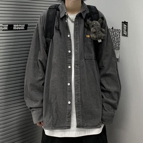 Deeptown Japan Style Punk Corduroy Shirt Vintage Long Sleeve Oversized Outwear Button Up Blouses Women Casual 2021 Clothing Chic