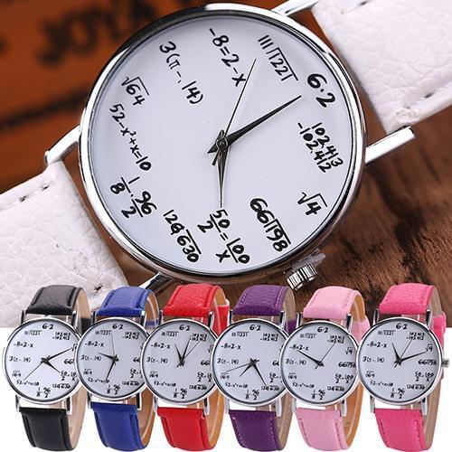 Women\s Men\s Fashion Math Equation Dial Faux Leather Quartz Wrist Watch