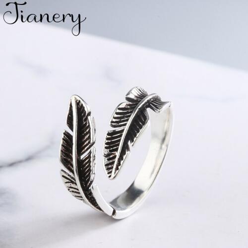 JIANERY New Design Vintage Silver Color Feather Rings For Women Boho Antique Rings Party Bohemian Jewelry