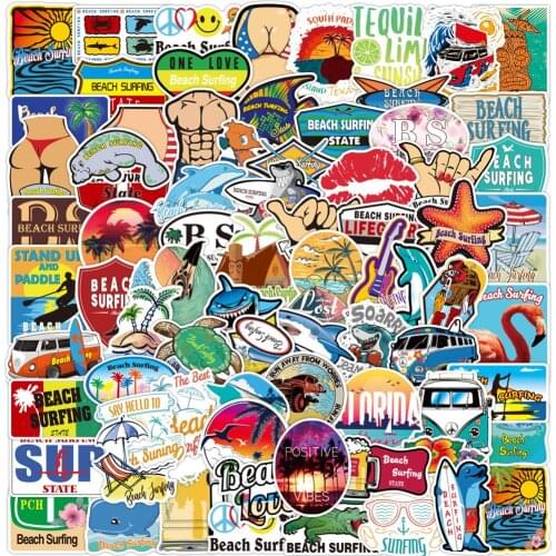10/50/100PCS Outdoor Summer Surfing Beach Stickers Laptop Guitar Luggage Waterproof Graffiti Sticker Decal Kid Classic Toys