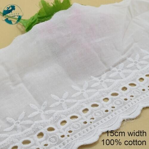 3yards 15cm wide white 100% cotton embroidery lace french lace ribbon fabric guipure diy trims knitting sewing Accessories#4111