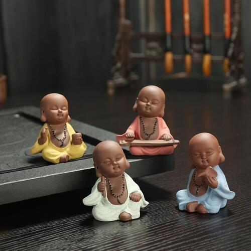 4P # TOP COOL Marvellous ART # Spiritual OFFICE home Buddha" CHAN " MINI Monk sand-fired kiln porcelain ceramic carving statue