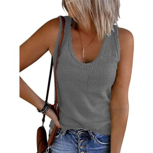Woman Vest Sleeveless Gmarment Knitted Ribs U Neck Pullover Casual Girl Tank Top 2021 Spring Summer New Arrival