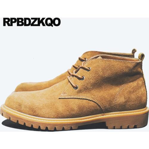 Lace up real leather designer shoes men high quality combat booties boots suede winter army brown fur military genuine vintage