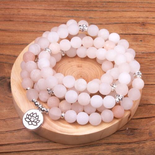8mm Matte Light Pink Aventurine Stone With Rhinestone Stretchy Women Bracelet 108mala Beads Buddha Yoga Natural Stone Bracelet