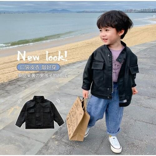 2021 PU Spring Autumn Boy Coat Overcoat Top Kids Costume Teenage Gift Children Clothes High Quality Plus Size
