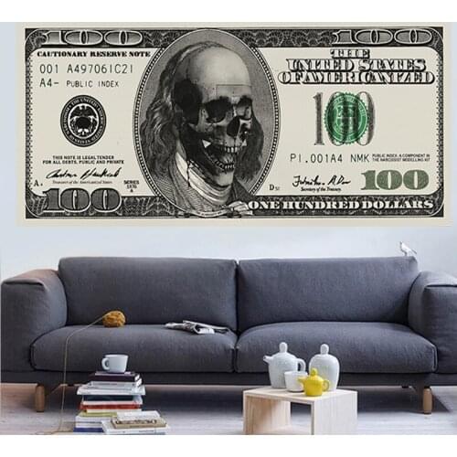 Dollar Skull Modern Art Canvas Poster and Prints Creative Money 100 Dollars Cuadros Picture Wall Decor Painting for Liviung Room