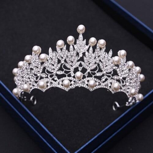 Elegant Wedding Crown Pearl Bridal Headpiece Tiaras Rhinestone Leaves Diadema Princess Crown Tiara de noiva Wedding Accessories
