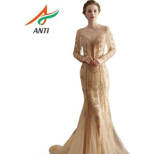 ANTI Elegant Long Dress Mermaid Evening Dress 2019 Beading Crystal Robe De Soiree longue Formal Party Gowns abiye gece elbisesi