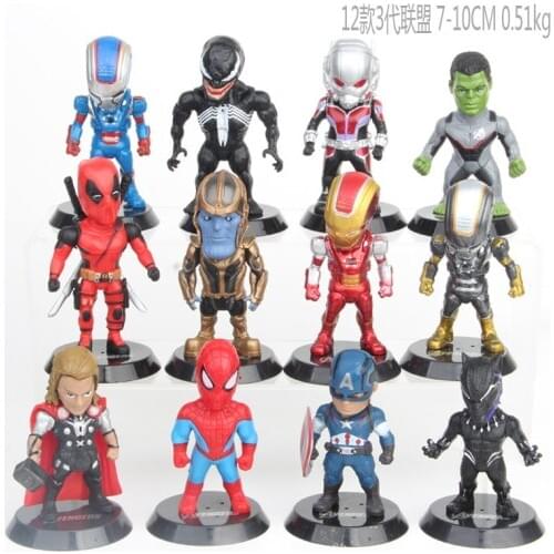 12pcs/set Marvel Avengers Deadpool Thanos Ironman Spiderman Thor Venom Antman Hulk Black Panther Figure Model Toys