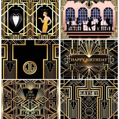 Great Gastby Photography Backdrop 1920s Black and Gold Background Retro Gatsby Birthday Backdrop Children Party Props