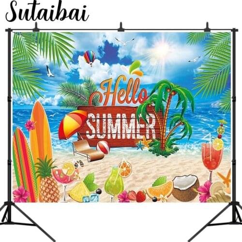 Hello Summer Beach Party Backdrop Tropical Seaside Island Pool Party Photography Background Blue Sea Sky Hawaii Sunshine Luau