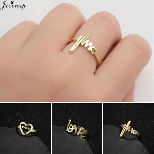 Jisensp Minimalist Stainless Steel Adjustable Romantic Heartbeat Ring Love Jewelry for Women Heart Beat Rings Valentine Gift