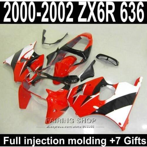 100%Fit plastic Fairing kit For Kawasaki ZX6R 2000 2001 2002 zx-6r ( Red white ) Customize decal free for Fairings S37