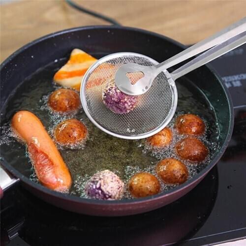 Stainless Steel Strainer Clamp Long Handle Kitchen Strainer Scoop Spoon Large Colander With Clip Kitchen Tool For Filtering Food