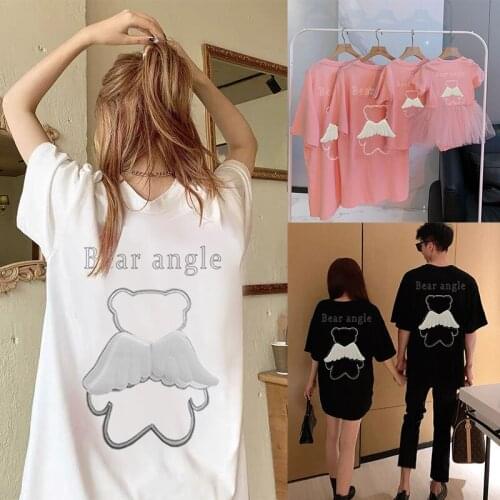 Parent-child summer dress 2021 new fashion family of three four short-sleeved wings mother and daughter net red mother t-shirt