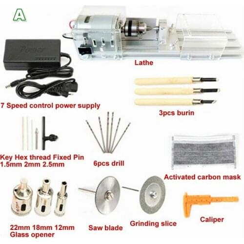 Combo A Mini DIY Wood Lathe Machine Polisher Table polishing Cutting 24V beads machine