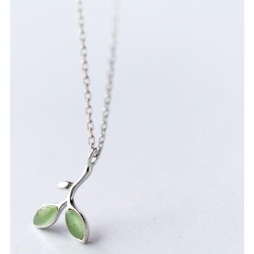 Modian Fashion Green Enamel Lucky Tree Leaves Necklace Pendant Chain For Women Charm Classic Silver 925 Sterling Silver Jewelry
