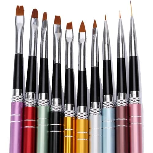 10Pcs/set Nail Art Brush Set for Detailing Striping with Gel Brushes Painting Brushes Dotting Tools Professional Nail Art Brush