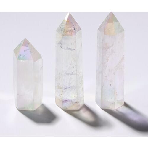 Natural Clear Crystal Quartz Electroplating Rainbow Wand Point Healing Stones for Aquarium Crafts Making Ornaments Home Decor