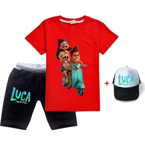 New Luca Costume T-shirt Set for Boys Girls Top +Pants+hat 3pcs Set Kids Luca Cartoon Clothing Sport Monster Clothes Shirts suit