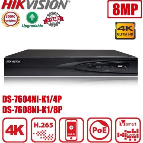 Original Hikvision DS-7604NI-K1/4P 4-ch 1U 4 PoE 4K NVR H.265+ Plug and Play Network Video Recorder