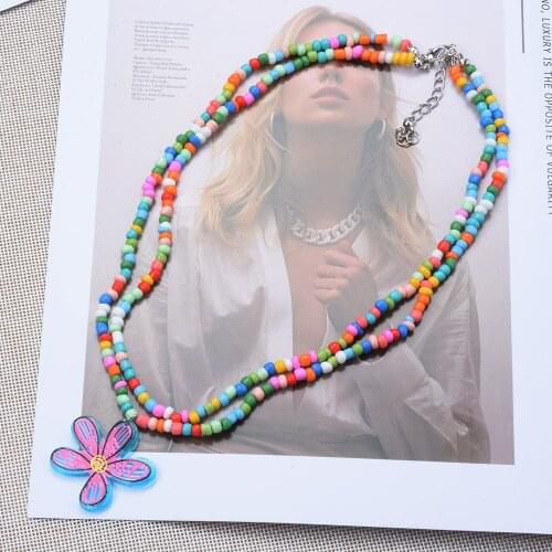 Bohemian Ethnic Multicolor Acrylic Seeds Beads Choker Necklace Women Girls Kids Children Sun Flowers Pendants Necklace Jewelry